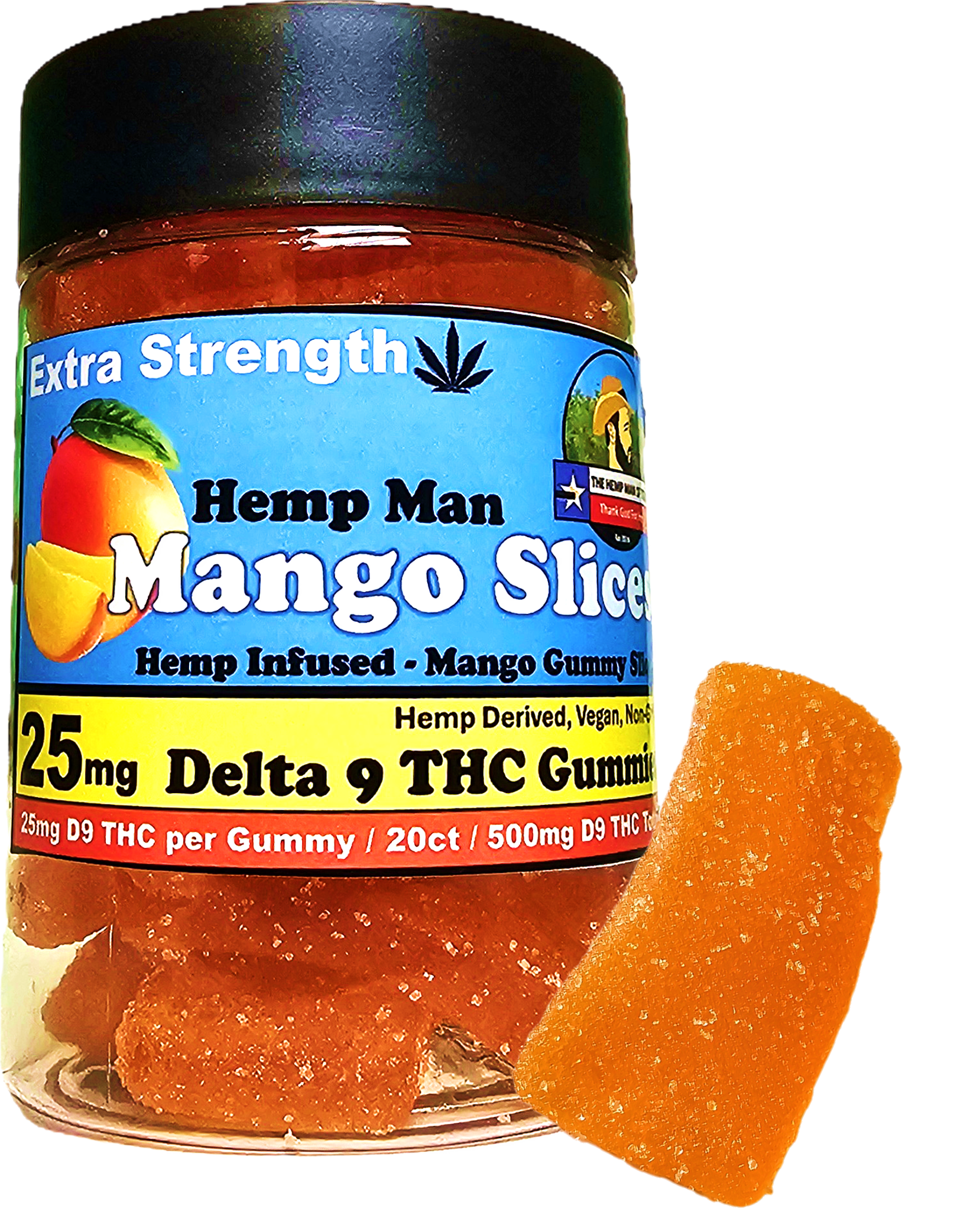 EXTRA Strength Hemp Man Mango Gummy Slices - 25mg D9