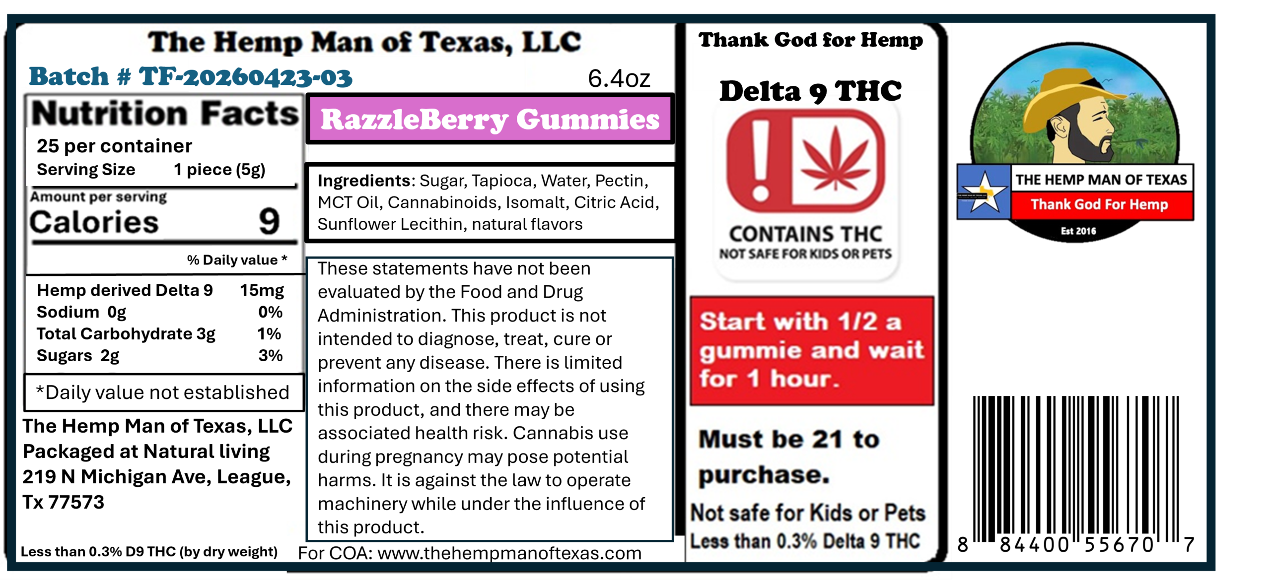 Hemp Man RazzleBerry Gummies 15mg D9 THC - Image 2